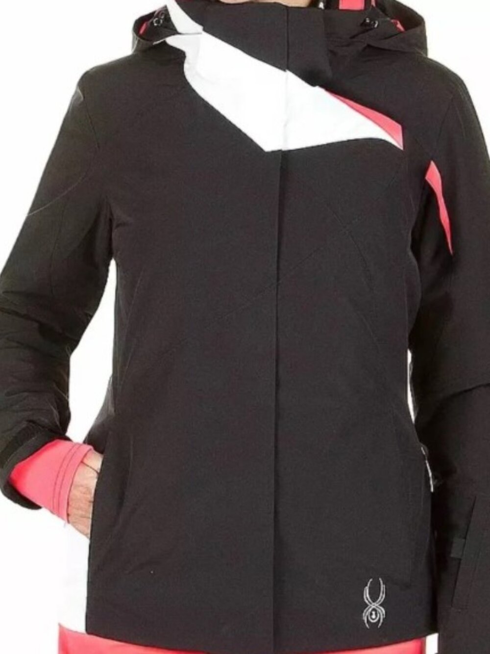 Spyder AMP Women’s Ski Jacket Black Pink Hooded Insulated Like New Size 12